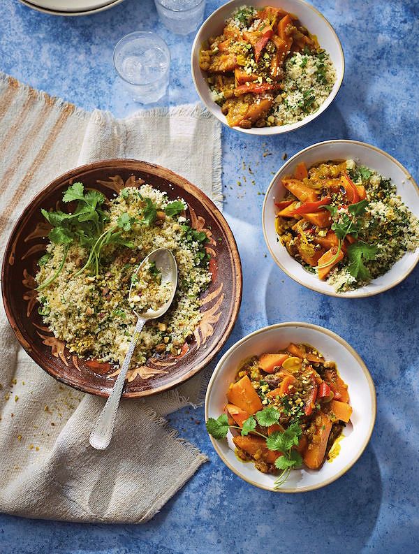 vegan dinner party recipes Squash and Sweet Potato Tagine from Ainsley’s Mediterranean Cookbook by Ainsley Harriott
